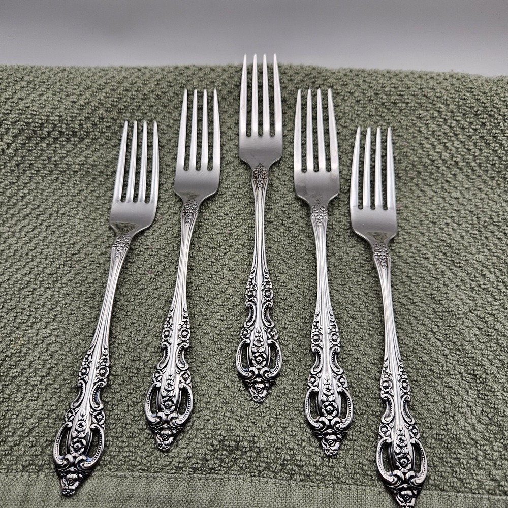 Vtg Oneida Renoir ( Pembrooke ) Stainless Steel - Dinner Forks Lot of 5 - 1990's